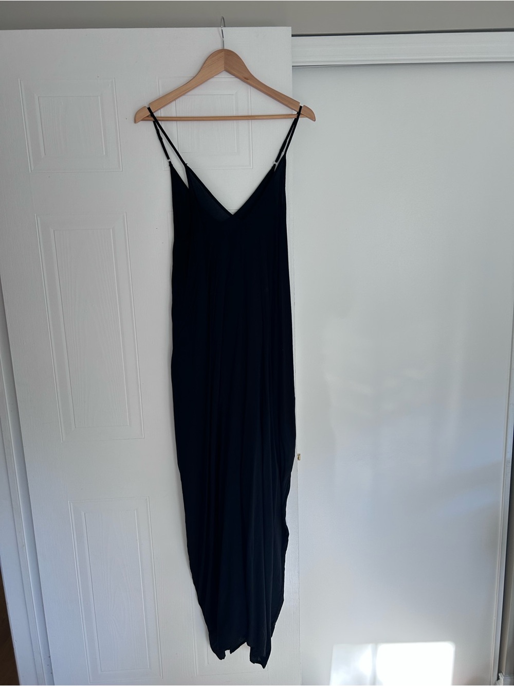 Elan Black Slip Maxi Dress with V-Neck and Spaghetti Straps